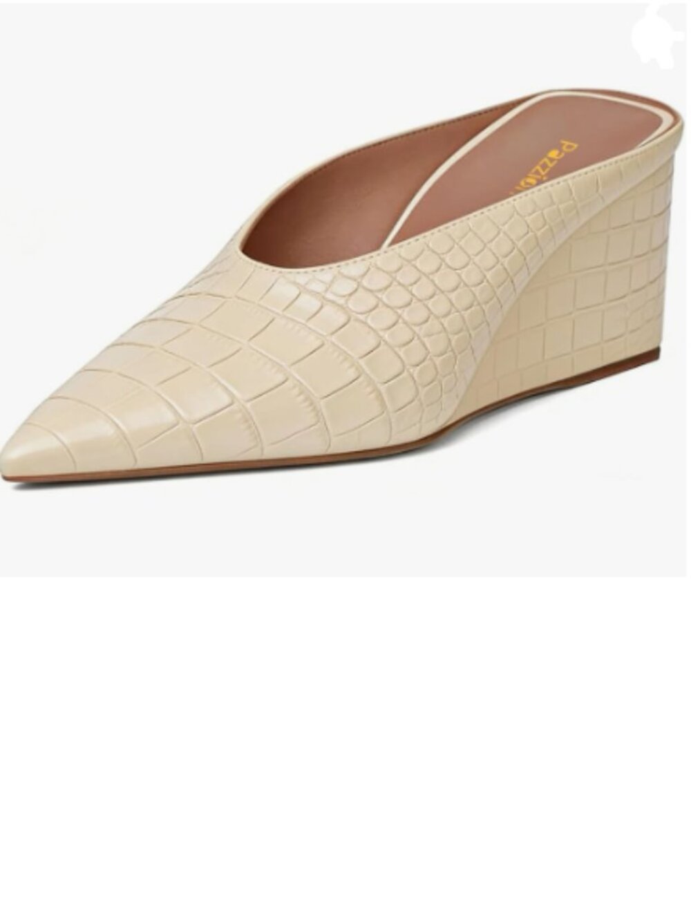 Pazzion Beige Crocodile Pointed Toe Mid Low Heel Clogs Mule Slip On Wedge Sandal